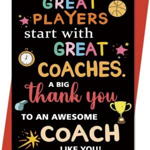 Thank You Coach Card for Men Women, Basketball Baseball Volleyball Pool Football Coach Appreciation Gifts, Great Players Start With Great Coaches
