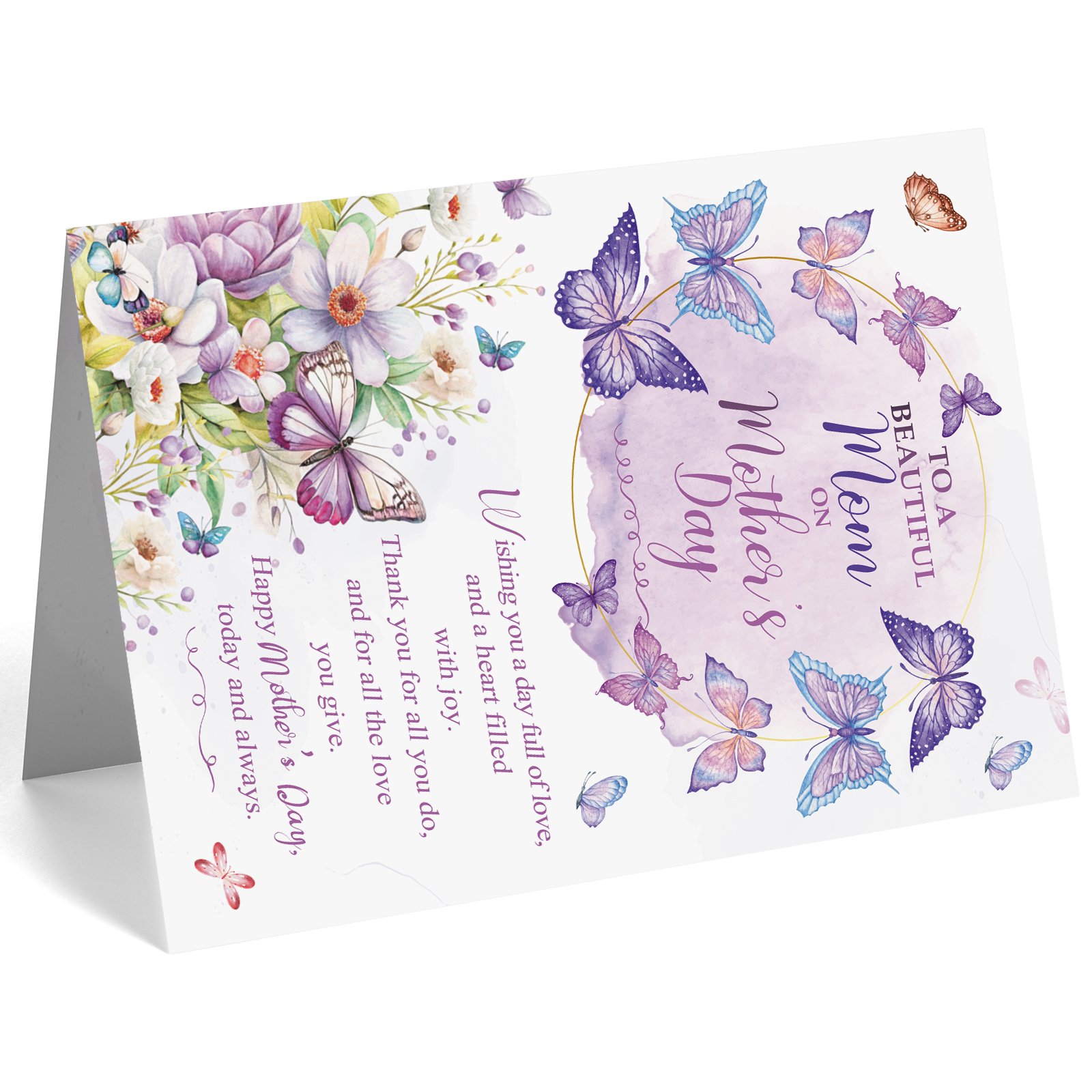 Mother's Day Card for Mom, Happy Mother's Day Mom Gift, Floral Butterfly Greeting Card for a Beautiful Mother - Image 2