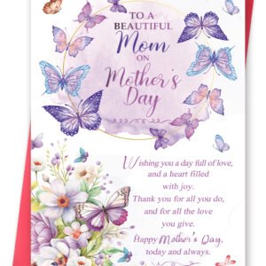 Mother's Day Card for Mom, Happy Mother's Day Mom Gift, Floral Butterfly Greeting Card for a Beautiful Mother