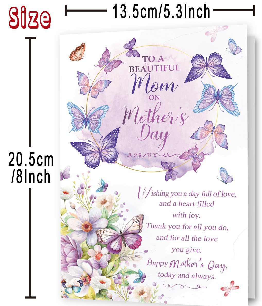 Mother's Day Card for Mom, Happy Mother's Day Mom Gift, Floral Butterfly Greeting Card for a Beautiful Mother - Image 4
