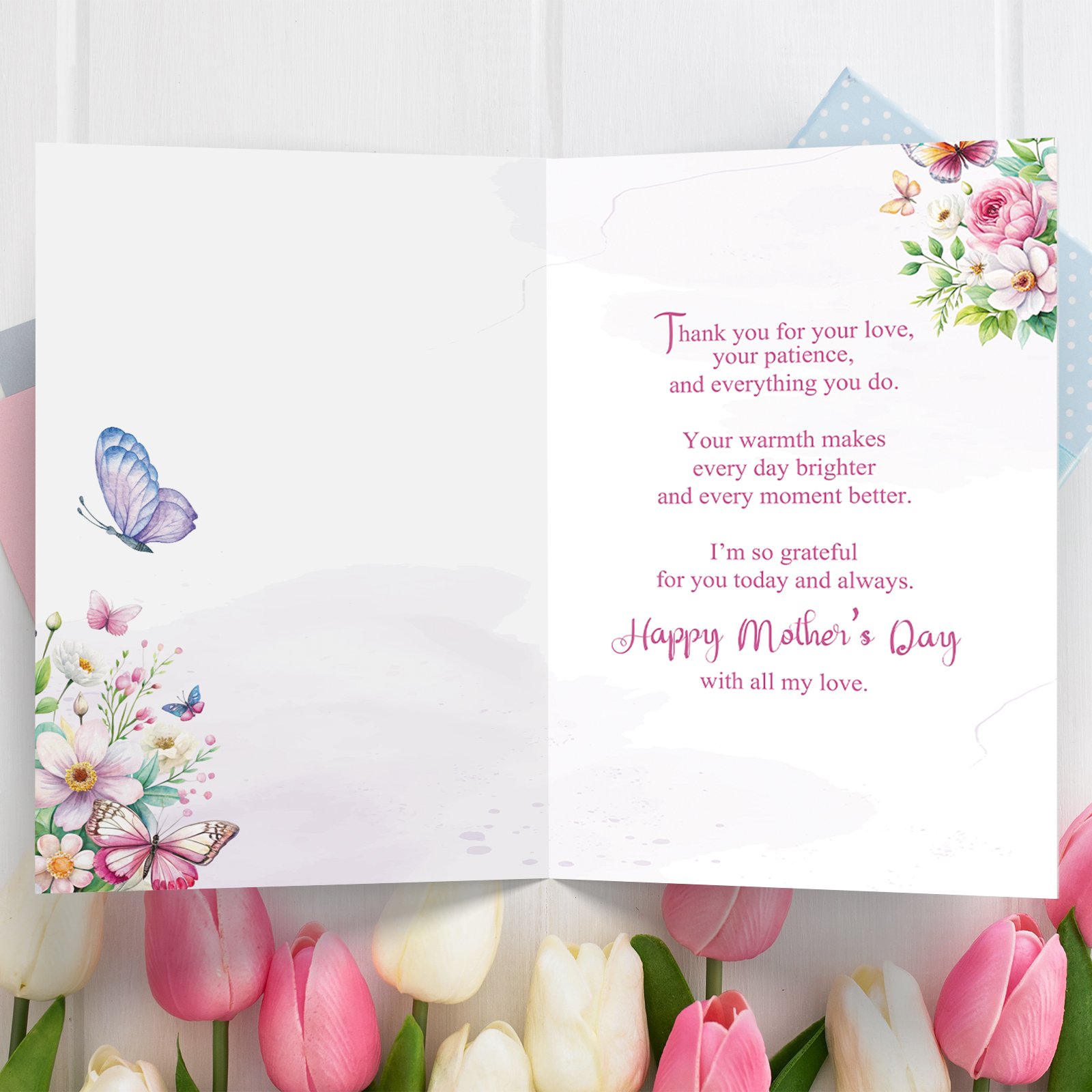 Mother's Day Card for Mom, Happy Mother's Day Mom Gift, Floral Butterfly Greeting Card for a Beautiful Mother - Image 5