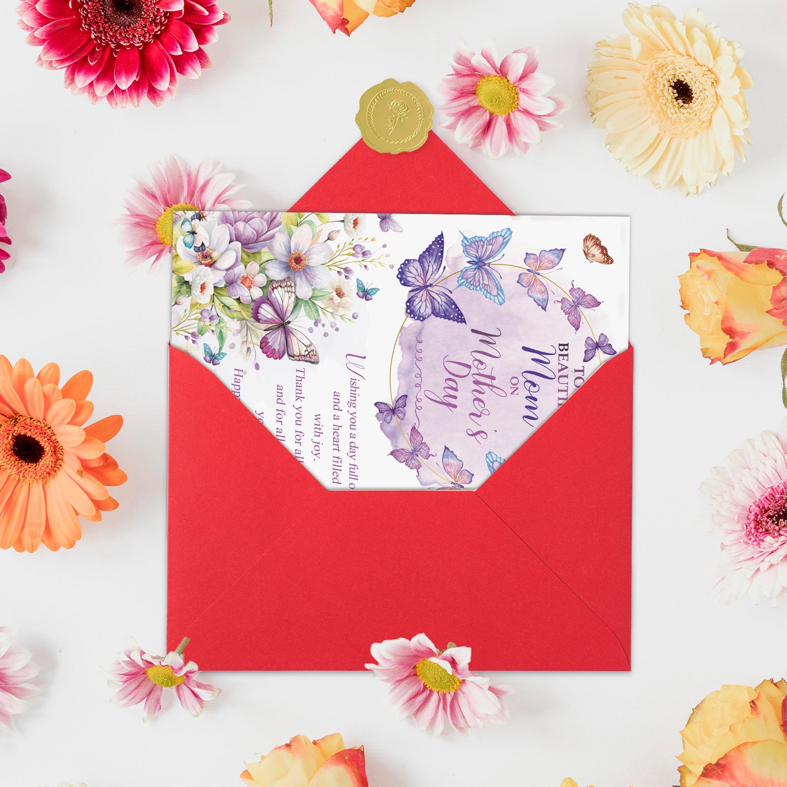 Mother's Day Card for Mom, Happy Mother's Day Mom Gift, Floral Butterfly Greeting Card for a Beautiful Mother - Image 6