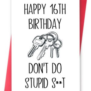 Funny 16th Birthday Card for Boys Girls, Humorous 16 Year Old Birthday Card Gifts for Him Her, Sweet 16th Bday Decorations from Mom Dad