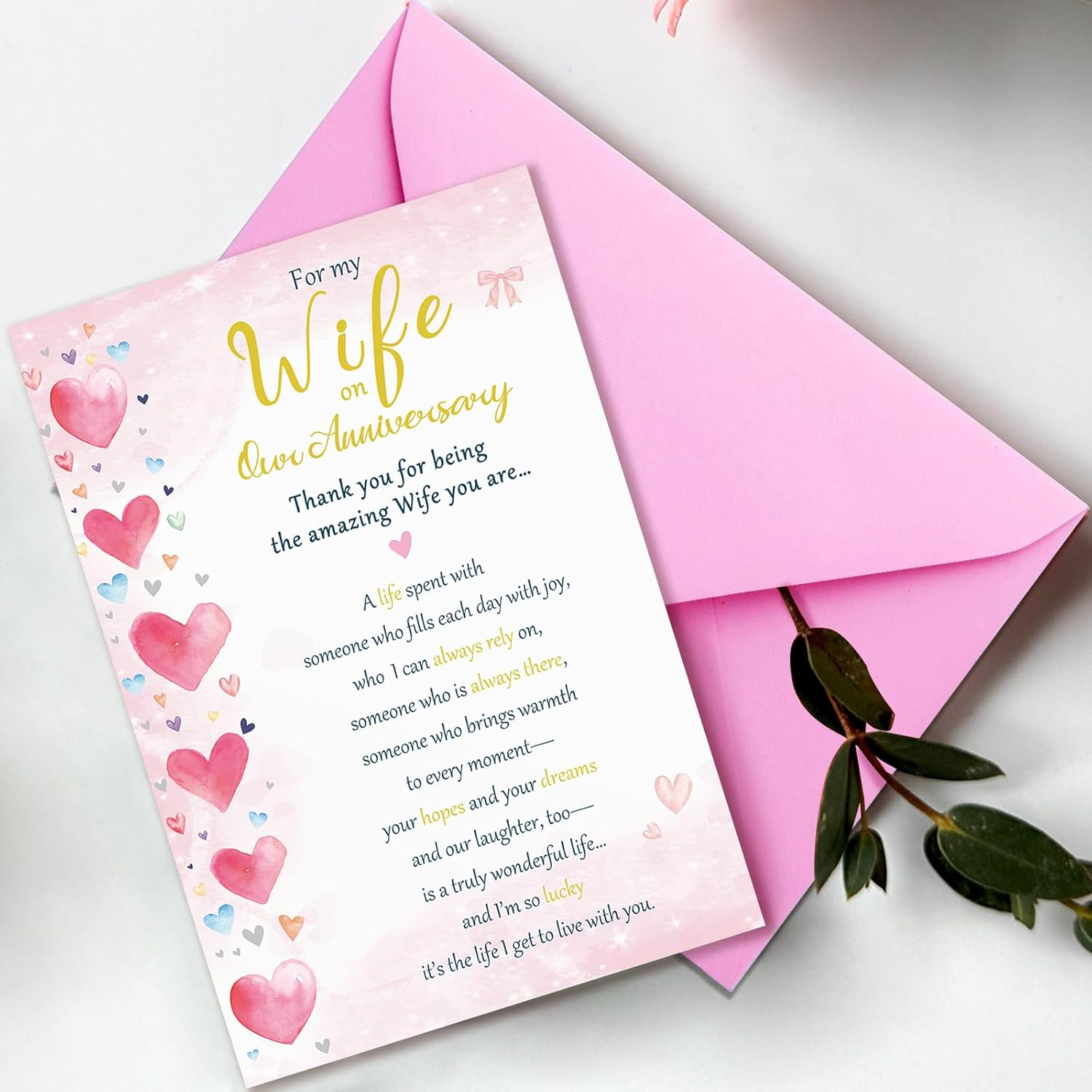 Beixian Anniversary Cards for Wife, Happy Wedding Anniversary Card Gift for Wife from Husband 8x5.3 Inches, Double Sided, with Matching Pink Envelope - Image 5