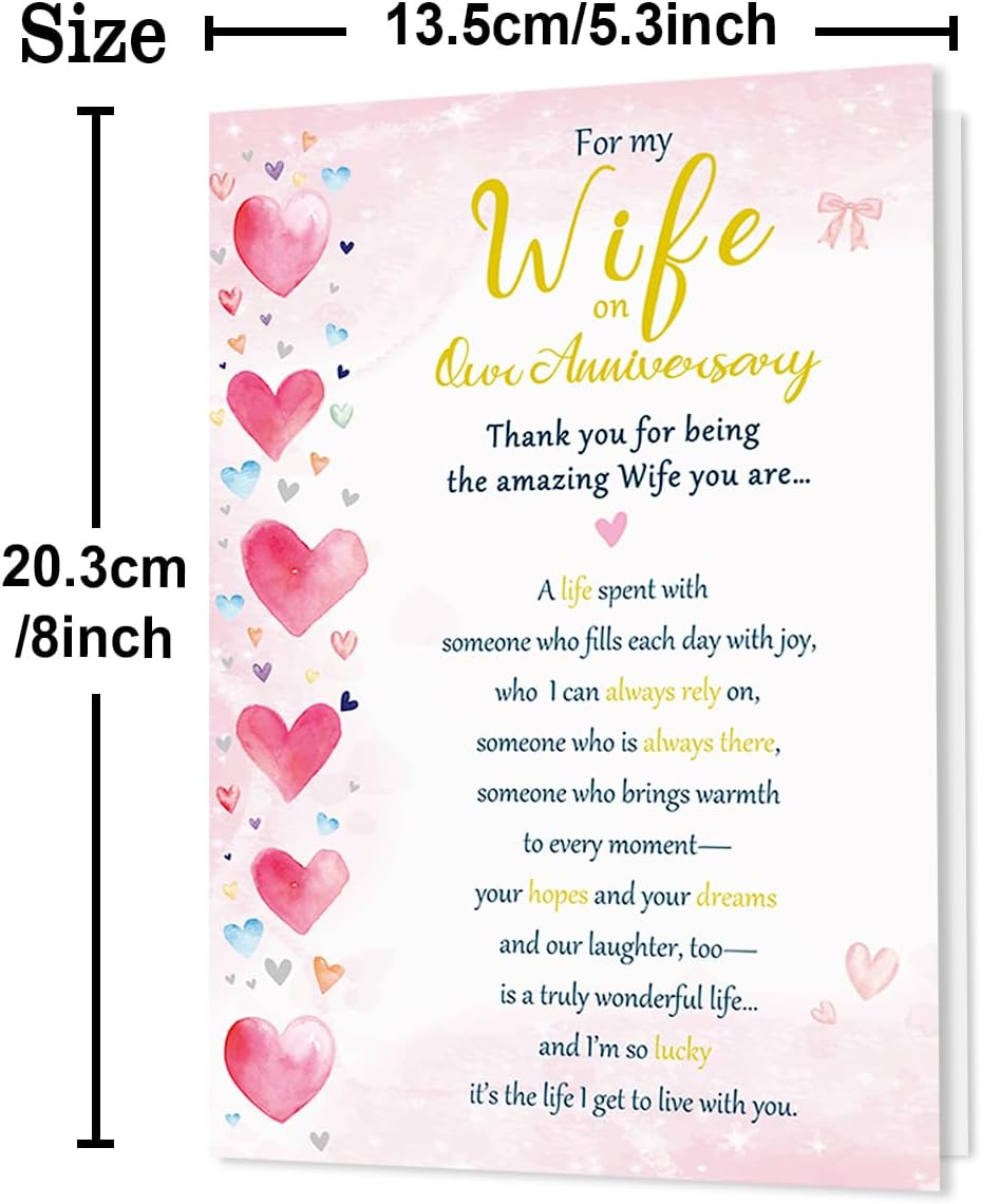 Beixian Anniversary Cards for Wife, Happy Wedding Anniversary Card Gift for Wife from Husband 8x5.3 Inches, Double Sided, with Matching Pink Envelope - Image 4