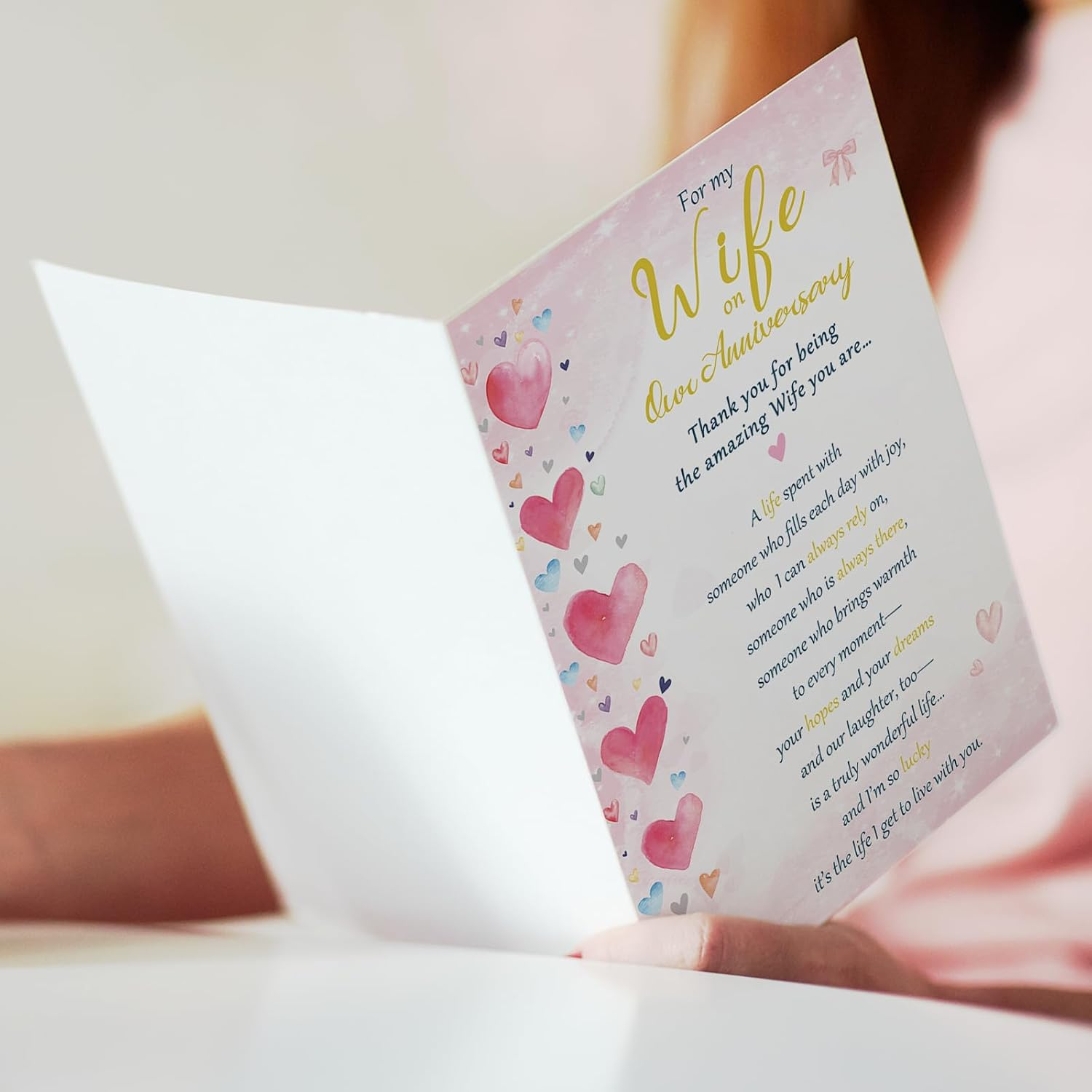 Beixian Anniversary Cards for Wife, Happy Wedding Anniversary Card Gift for Wife from Husband 8x5.3 Inches, Double Sided, with Matching Pink Envelope - Image 7