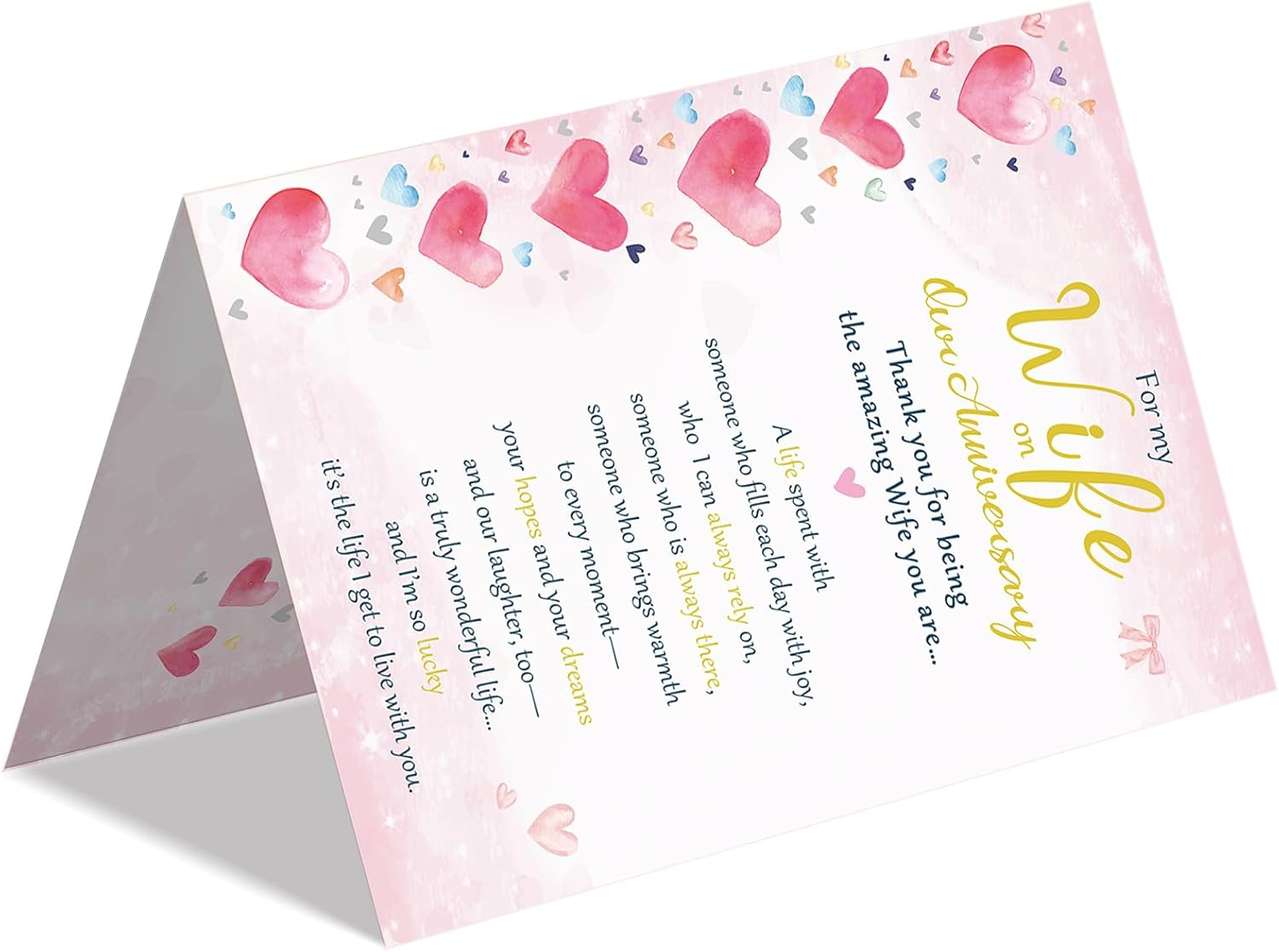 Beixian Anniversary Cards for Wife, Happy Wedding Anniversary Card Gift for Wife from Husband 8x5.3 Inches, Double Sided, with Matching Pink Envelope - Image 6