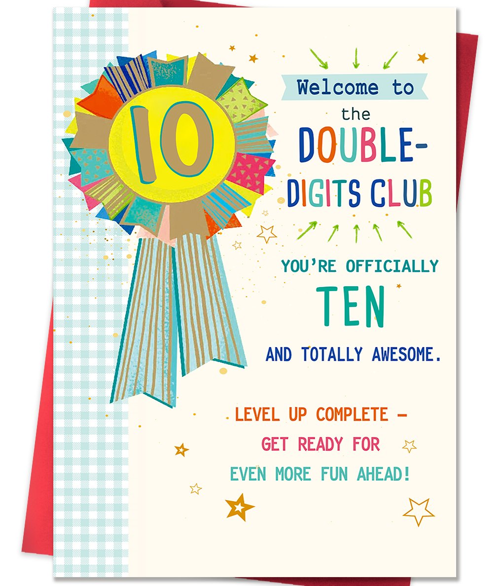 Beixian Funny 10th Birthday Card, Happy 10th Birthday Decorations for Boys Girls, Sweet 10 Year Old Birthday Gifts for Son Daughter