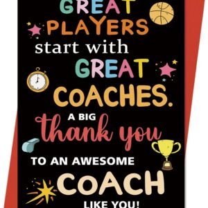 Thank You Coach Card for Men Women, Basketball Baseball Volleyball Pool Football Coach Appreciation Gifts, Great Players Start With Great Coaches