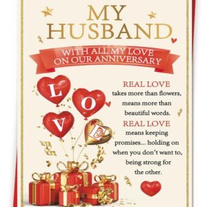 Anniversary Card Gifts for Husband Men Him from Wife, Romantic Wedding Anniversary Card with Message Inside, Sweet Funny Cards for Husband on Wedding Day