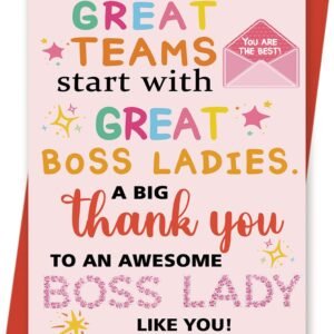 Pink Boss Day Card Gifts for Women, Best Gifts for Boss Female, Thank You Card for Boss Lady